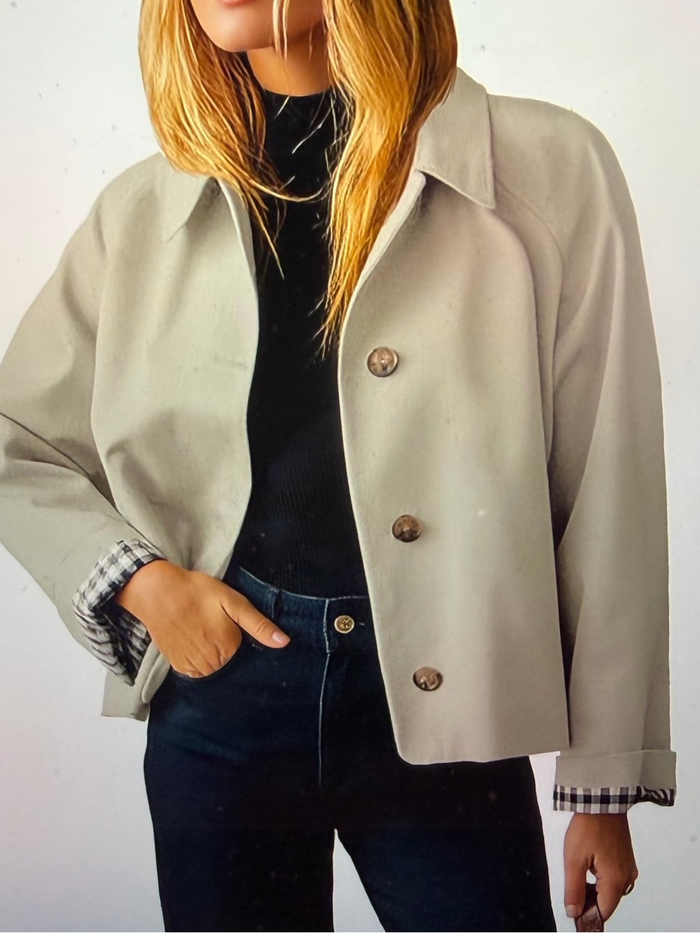 Button-Front Cropped Trench Coat Lightweight- NWT - Size XL
